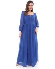 Resim Kalp Yaka Büyük Beden Elbise 1785-saks Saks Mavi 