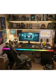 Resim XMAX 200x80CM RGB Bluetooth Pixel Led - Çekmeceli MDF Metal Ayak ZYRA Yayıncı Oyuncu Masası 