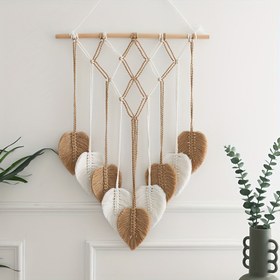 Resim Bir Nordic-Style Handmade Woven Leaf Tassel Tapestry, Yatak Odaları ve Oturma Odaları'nda Minimalist Dekor için Mükemmel, Bohem Tarzı'yı Yansıtan. 