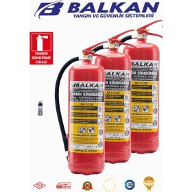 Resim BALKAN YANGIN VE GÜVENLİK SİSTEMLERİ 6 kg Ruhsata Uygun 4 Yıl Köpüklü Yangın Tüpü 3 Adet (Levha-Askı) 