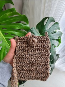 Resim Verda Desing Hasır Telefon Çantası Kahverengi El Örgüsü 