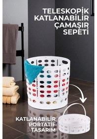 Resim Teleskopik Katlanabilir Çamaşır Sepeti - Çok Amaçlı Delikli Sepet 33lt. Beyaz 