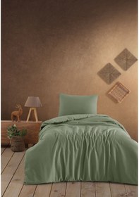 Resim Yeşil %100 Pamuklu Lastikli Çarşaflı Tek Kişilik Nevresim Takımı 