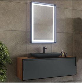 Resim Orka Craft 120 Cm Mdf Ceviz-Mat Antrasit Banyo Dolabı Takımı Antrasit 