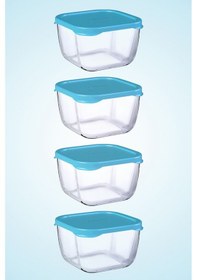 Resim Mavi Kapaklı 4'lü Snowbox Saklama Kabı Takımı - 275cc Beyaz 