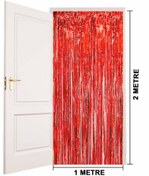 Resim Nessiworld Kırmızı Renk Ekstra Metalize Parlak Saçaklı Arka Fon Perde İthal A Kalite 1x2 Metre 