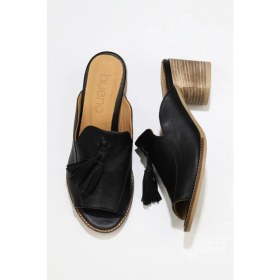 Resim Bueno Shoes Siyah Deri Kadın Topuklu Terlik 
