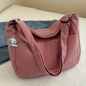 Resim Günlük kullanıma uygun, şık çizgili büyük kapasiteli casual çapraz vücut çantası, fermuar kapanması ve polyester astarı bulunan bir kadınların gevşek dokulu omuz çantası - Haki, Siyah, Pembe, Koyu Kahverengi ve Açık Yeşil renklerinde mevcuttur. 