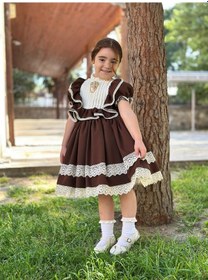 Resim H L Y Karol Tasarım Verona Kahverengi Vintage Kız Bebek Elbisesi, Doğum Günü Elbisesi, Fotoğraf Çekim Elbisesi,0-13 Yaşa Uygun Kahverengi 