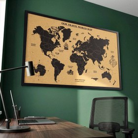 Resim Mantar Dünya Haritası - Çerçeveli Kişiselleştirilebilir Tasarım - 93 x 61 cm 