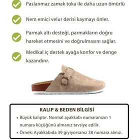 Resim Kadın Ortopedik Yumuşak Tabanlı Önü Kapalı Paslanmaz Tokalı Kaymaz Sabo Terlik Bej 