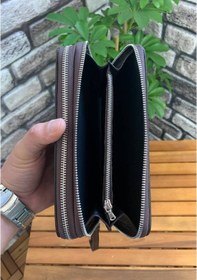 Resim Guard Çift Fermuarlı Kahverengi Hakiki Deri El Çantası Erkek / Kadın P3031 Kahverengi 