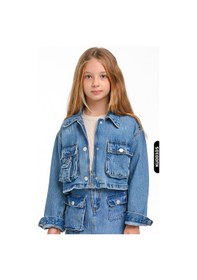 Resim Xo Kids Ceket Yakalı Fleto Cepli Çıt Çıt Kaplamalı Kız Çocuk Gömlek 5-14 Yaş 24205 Mavi 