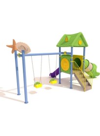 Resim Çocuk Oyun Parkı 2 Kaydıraklı - 2'li Salıncaklı Ev Temalı Model 
