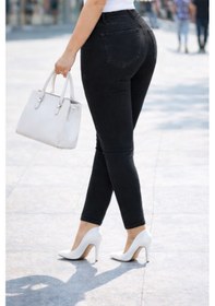 Resim Cedy Denim Slim Fit Jean Büyük Beden Yüksek Bel Dar Kesim Esnek Kot Pantolon C597 Siyah 