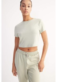Resim DeFactoFit Crop Bisiklet Yaka Basic Düz Sporcu Kısa Kollu Tişört D7295AX25SPKH513 