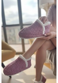 Resim Lory Kadın Ev Botu Peluş Ev Pandufu Ses Yapmaz Taban Sıcak Şık Kürklü Panduf Pudra 