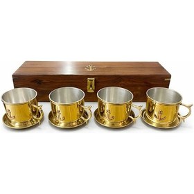 Resim 38x10 Cm Ahşap Kutulu 4'lü Pirinç Fincan Seti Çok Renkli 
