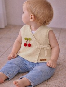Resim seraskids El Örgüsü Kruvaze Model Krem Rengi Kız Bebek Yelek 