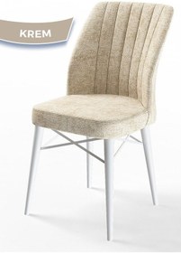 Resim Canisa Flex Serisi, Üst Kalite Mutfak Sandalyesi, Krem Sandalye, Gürgen Beyaz Ahşap Ayak Sandalye Krem Ayaklar Beyaz 