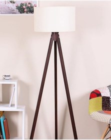 Resim Beyaz Kahve Lambader 3 Ayaklı Ahşap Lamba Kumaş Ly688 