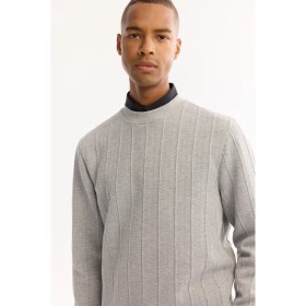 Resim AVVA Erkek Gri Bisiklet Yaka Çizgili Elastan Regular Fit Sweatshirt A52Y1218 
