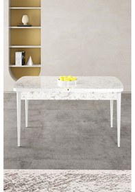 Resim Canisa Gale Serisi 80x132 Açılabilir Lak Panel Beyaz Mermer Desen Mutfak Masa Takımı 4 Gri Sandalye Masa Beyaz Mermer Desen Sandalyeler Gri 