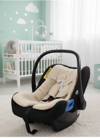 Resim Örgülü Keten Puset Örtüsü - Yeşil Renk Ponponlu Bebek Taşıma Örtüsü Bej 