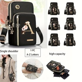 Resim Dört Bir Kadın Mini Çapraz Cep Telefon Cüzdanı - Siyah Polyester ile Çiçek Harf "A" Tasarımı, Ayarlanabilir ve Çıkarılabilir Askı, Fermuar Kapatma, Kredi Kartı Bölümü - Günlük Kullanım, Seyahat ve Üniversite için İdeal, Mükemmel Hediye, Rahat Telefon Cüzdanı | Çiçek Harf Tasarımı | Ayarlanabilir Askı Cüzdanı 