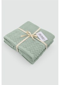 Resim 2li Kadife Bordürlü Jakarlı 50x90 El Havlusu Spectre Yeşil 