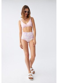 Resim Akbeniz Kadın Pembe Pedli Üst Ve Pastel Desenli Yüksek Bel Bikini Takımı 