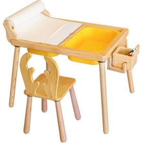 Resim Woodnjoy Rulo Aparatlı Duyusal Etkinlik Masası + 1 Sandalye Sarı 
