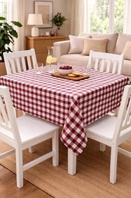 Resim Pamuk Pötikare Masa Örtüsü 160x170 cm - Yıkanabilir, Dayanıklı, Balkon, Bahçe, Mutfak ve Piknik İçin (Bordo) 