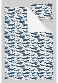 Resim Organik Tek Kişilik Nevresim Takımı 160x220 - Balina Masalı Renkli 