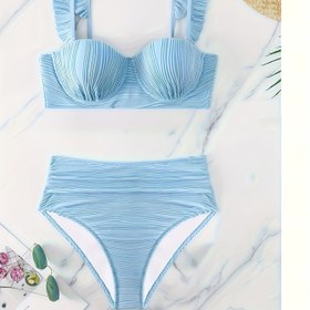 Resim Avrupa ve Amerikan Seksili Dantel Yüksek Bel Bikini Seti 