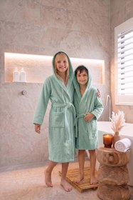 Resim CottonVerse Genç & Çocuk Kapşonlu Bornoz - %100 Pamuk, Unisex Su Yeşili - Su Yeşili / 15-16 Yaş 