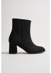 Resim Rooc Topuklu Süet Ortopedik Fermuarlı Kadın Bot - Siyah Siyah 