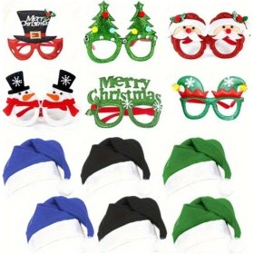 Resim Gateesat Yetişkinler İçin Noel Gözlük & Saç Bandı Seti - 9 Parça Renkli Parti Aksesuarları 