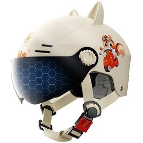 Resim Erkek Ve Kız Elektrikli Motosiklet Çocuk Kış Mevsimi Bebek Güvenliği Yarım Kask Yeni Ulusal Standart 3c Kayısı Renkli Kedi Kulakları 2-16 Yaş Arası Giyilebilir Güneş Koruyucu Kısa Ayna 