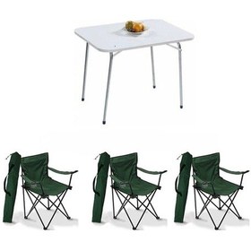 Resim Bofigo 60x80 Katlanır Masa + 3 Adet Kamp Sandalyesi Katlanır Sandalye Piknik Plaj Sandalyesi Yeşil 