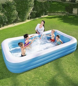 Resim Pompa Hediye - Mega Boy Dikdörtgen Şişme Aile Havuzu -54006 Mavi 