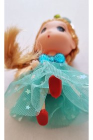 Resim Mahi Max Sırma Bebek Güllü Papyonlu Elbiseli Oynar Baş El Ayak Anahtarlık Çanta Telefon Süsü - Turkuaz 