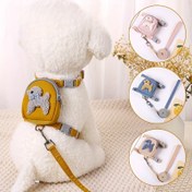 Resim Kediler ve küçük köpekler için sevimli 3D hayvan tasarımlı, rahat ayarlanabilir göğüs askısı ve dayanıklı yürüyüş tasması olan naylon sırt çantası ve tasma seti 