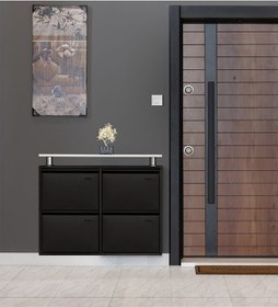 Resim Kaser Metal 2+2 Li Siyah Metal Ayakkabılık Siyah 