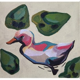 Resim Ördek Tablosu Akrilik El Yapımı 12x12cm 