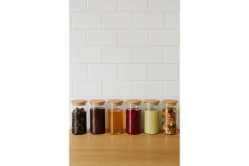 Resim Feyza Design Hava Geçirmez 6'lı Düz Cam Kahvaltılık Vakum Kapaklı Kavanoz Seti 