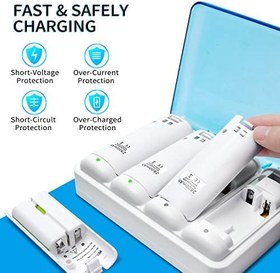 Resim TechKen Wii denetleyicisi için şarj istasyonu 4 şarj edilebilir pil ile 2800 mAh paketleri ve USB kablosu Nintendo Wii uzaktan kumandaları ile uyumlu 