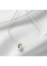 Resim 0033 Çok Renkli Papatya Gold Zincir Kadın Kolye Gold 