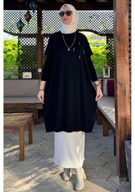 Resim Rabia Şamlı Melda Triko Tunik Siyah Çok Renkli 