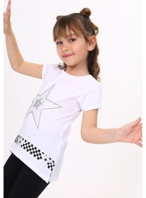 Resim Toontoy Kids Toontoy Kız Çocuk T-shirt Yıldız Baskı Beyaz 